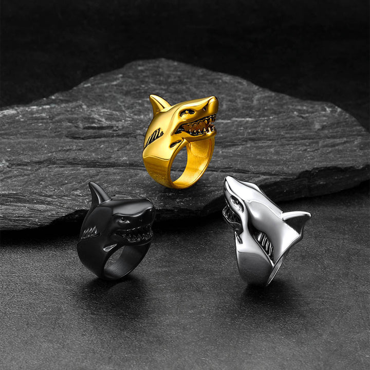 Stainless Steel Gothic Shark Signet Ring for Men Women