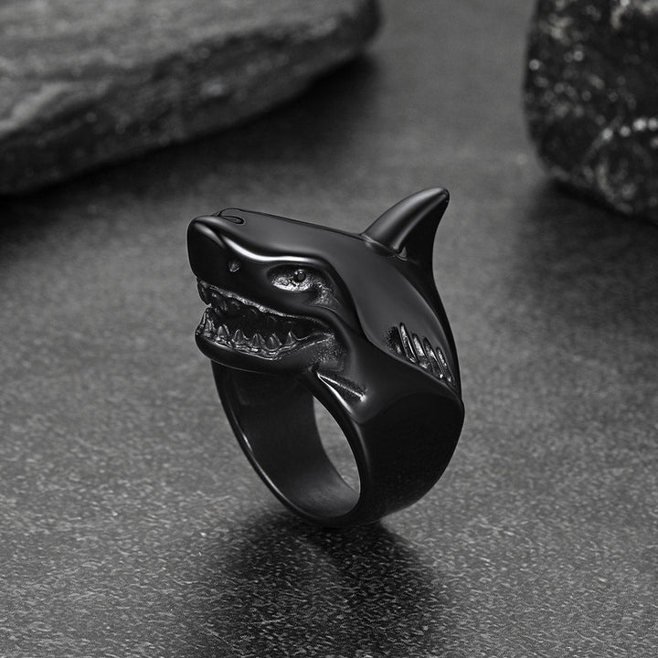 Stainless Steel Gothic Shark Signet Ring for Men Women