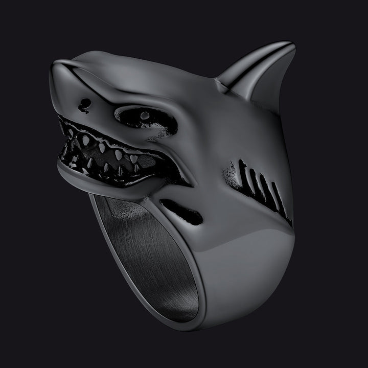 Stainless Steel Gothic Shark Signet Ring for Men Women