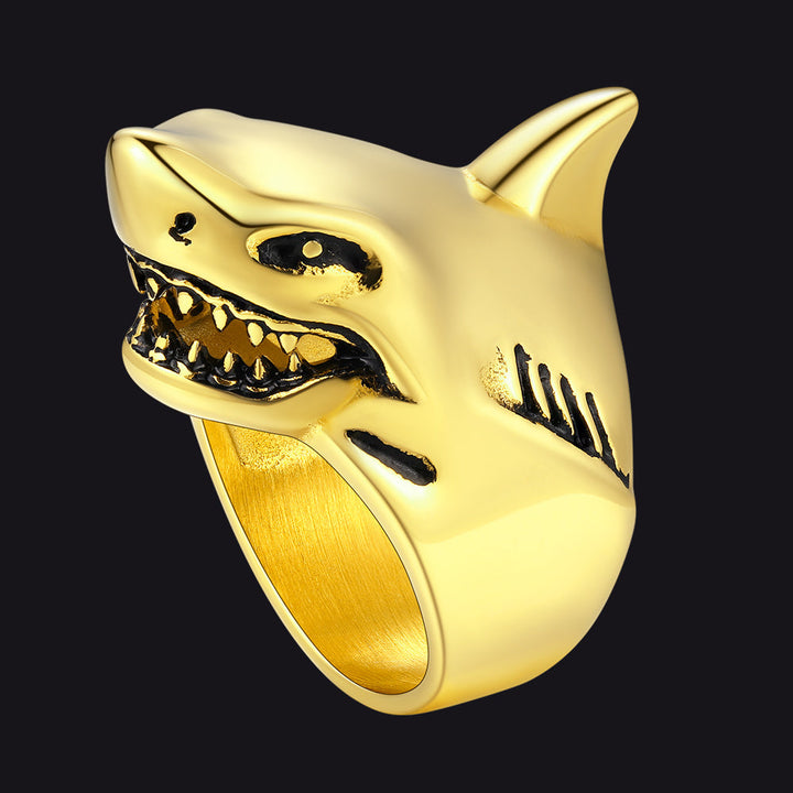 Stainless Steel Gothic Shark Signet Ring for Men Women