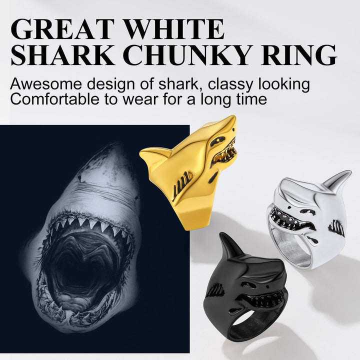 Stainless Steel Gothic Shark Signet Ring for Men Women