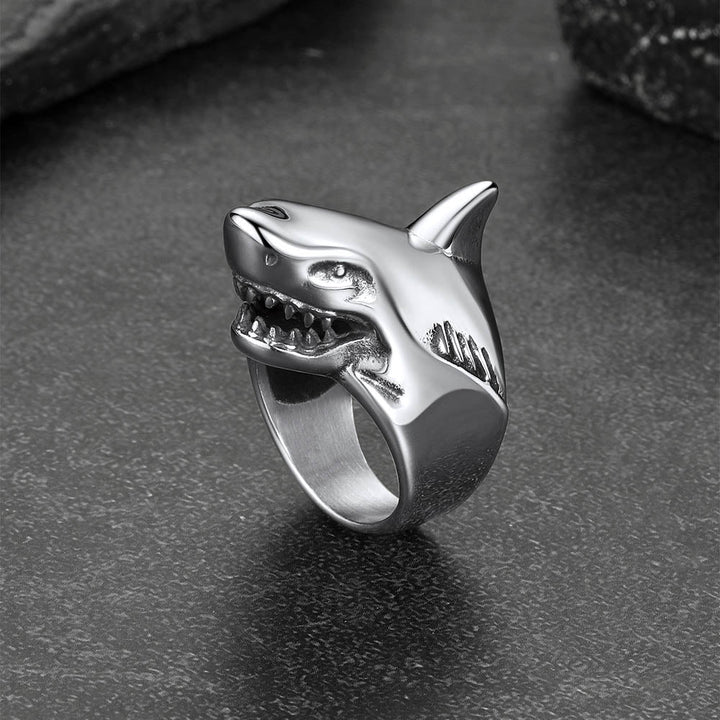 Stainless Steel Gothic Shark Signet Ring for Men Women