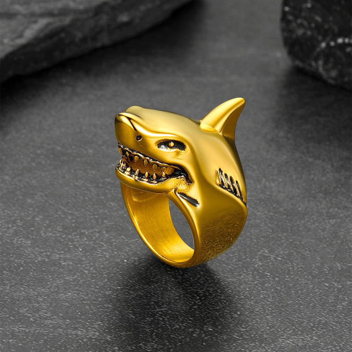 Stainless Steel Gothic Shark Signet Ring for Men Women
