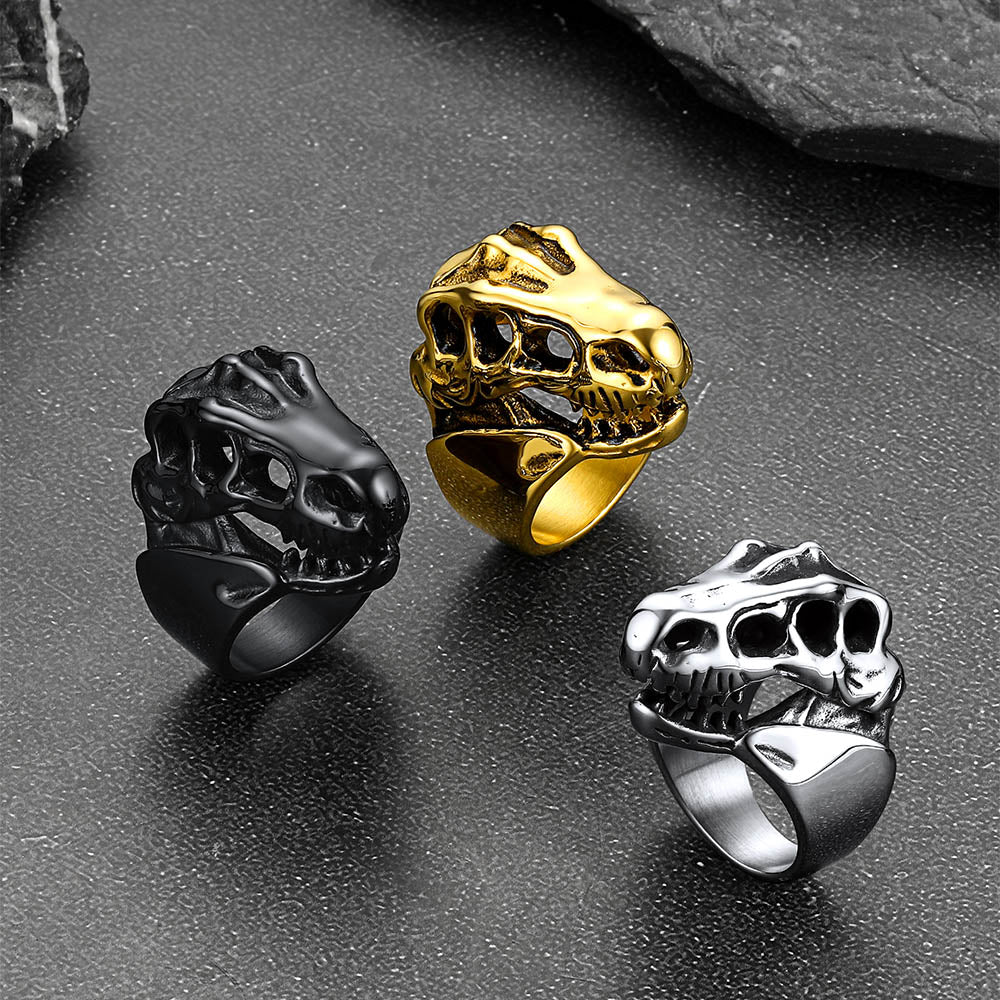 Biker Animal Chunky Dinosaur Head Stainless Steel Ring for Men