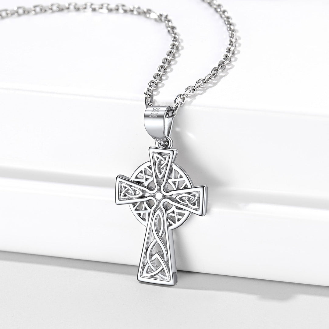 Sterling Silver Celtic Knot Cross Necklace For Women
