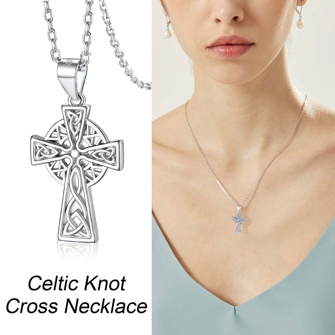 Sterling Silver Celtic Knot Cross Necklace For Women