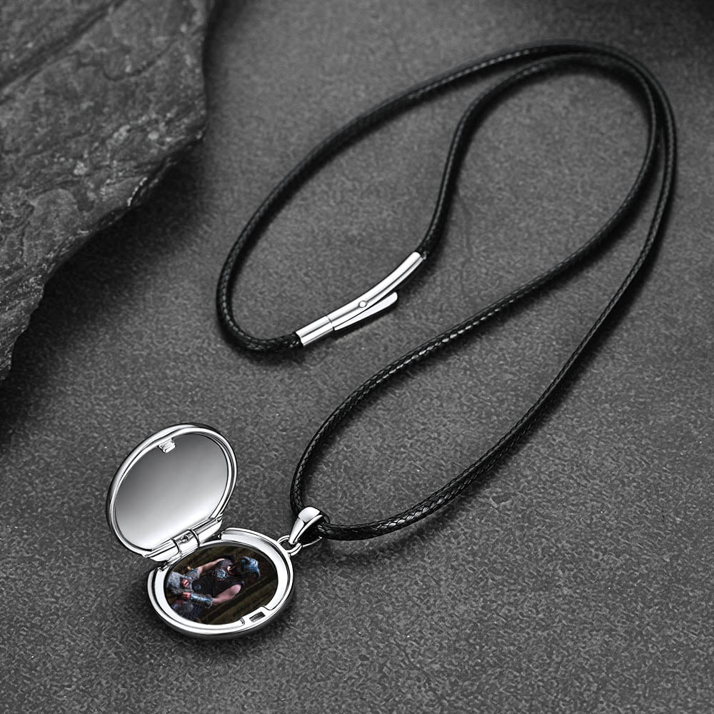 Personalized Photo Locket Necklace with Viking Compass for Men