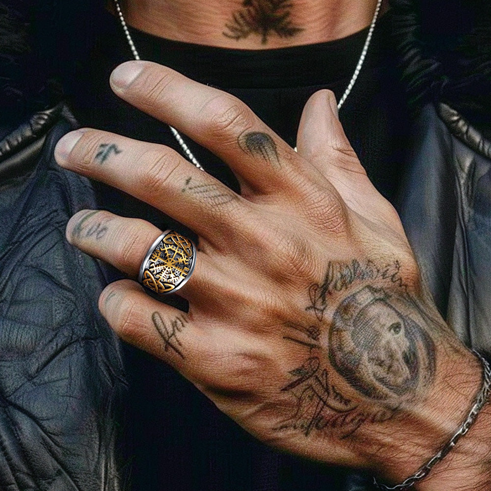 Viking Compass Ring with Celtic Knot for Men