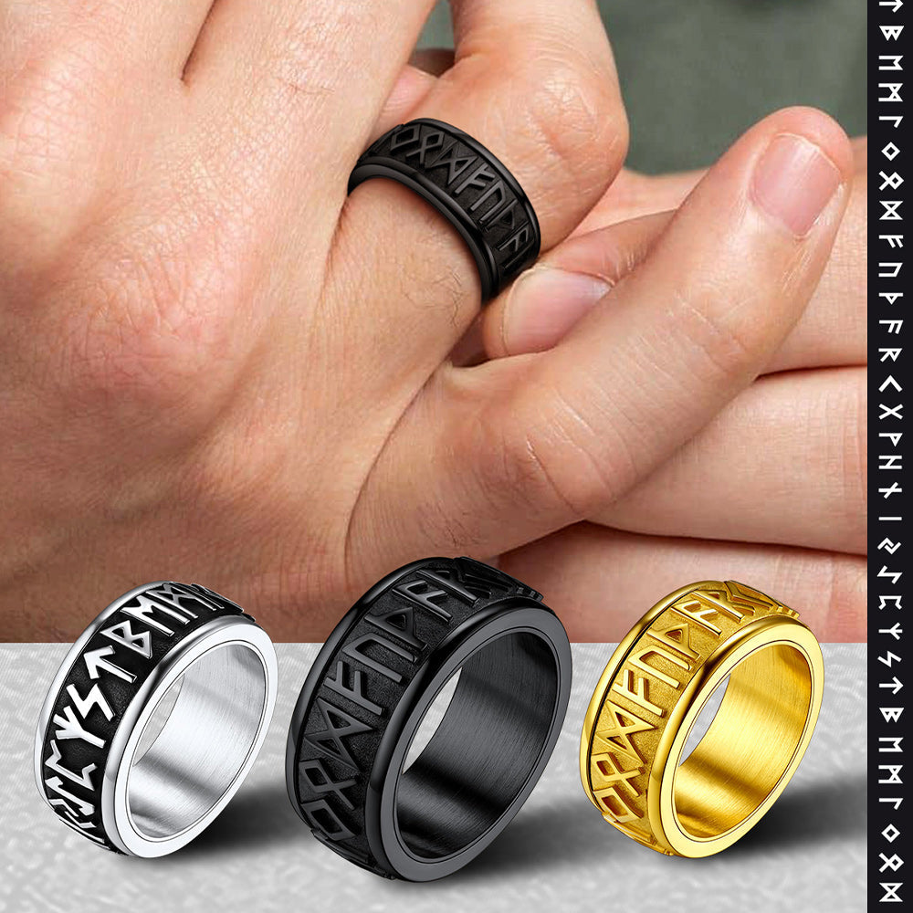Norse Viking Rune Fidget Anxiety Band Ring For Men