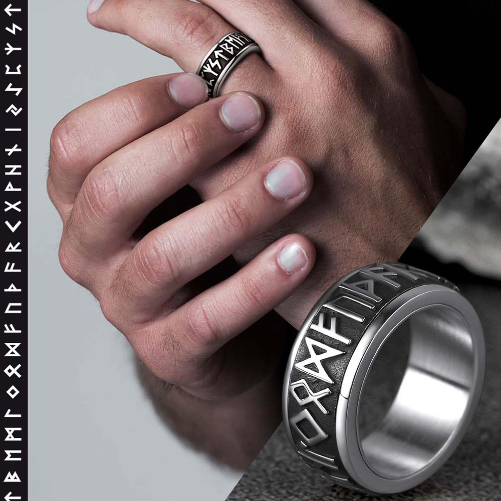 Norse Viking Rune Fidget Anxiety Band Ring For Men