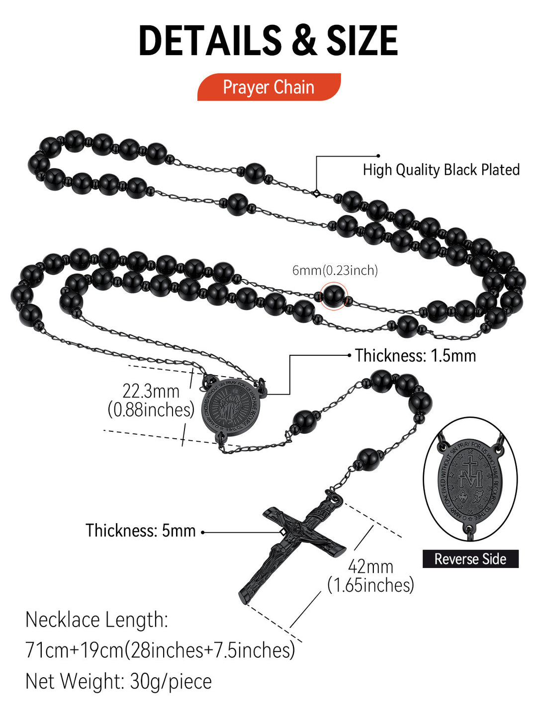 Catholic Virgin Mary Rosary Beads Necklace for Men Women