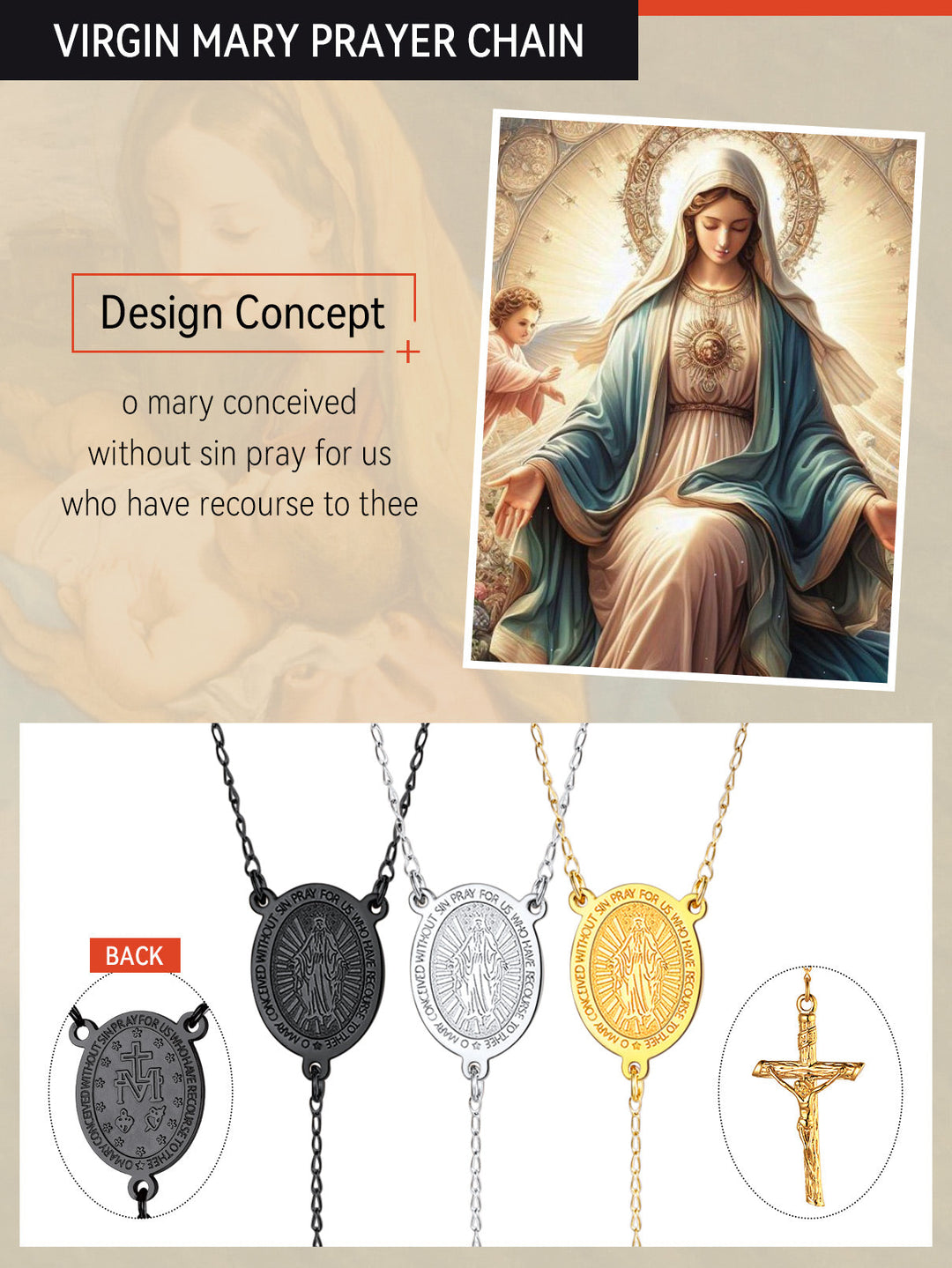 Catholic Virgin Mary Rosary Beads Necklace for Men Women