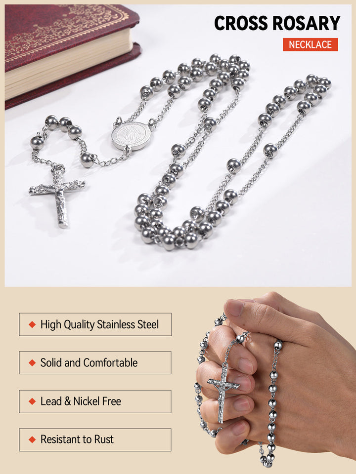 Catholic Virgin Mary Rosary Beads Cross Necklace Chain for Men Women