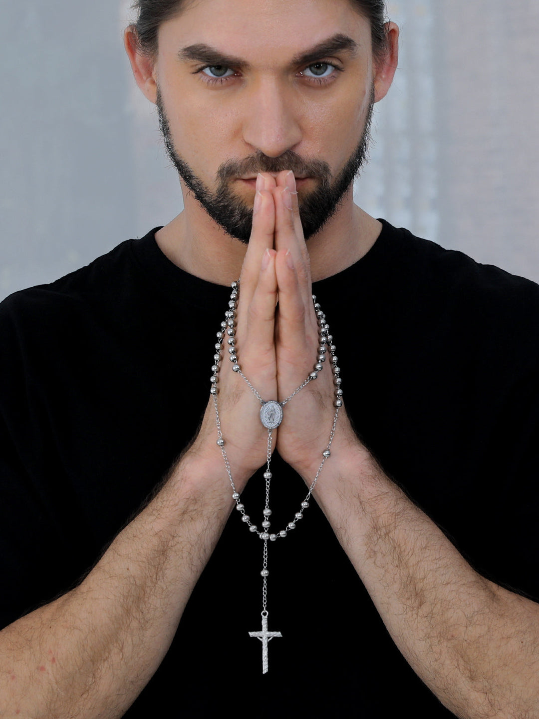Catholic Virgin Mary Rosary Beads Cross Necklace Chain for Men Women