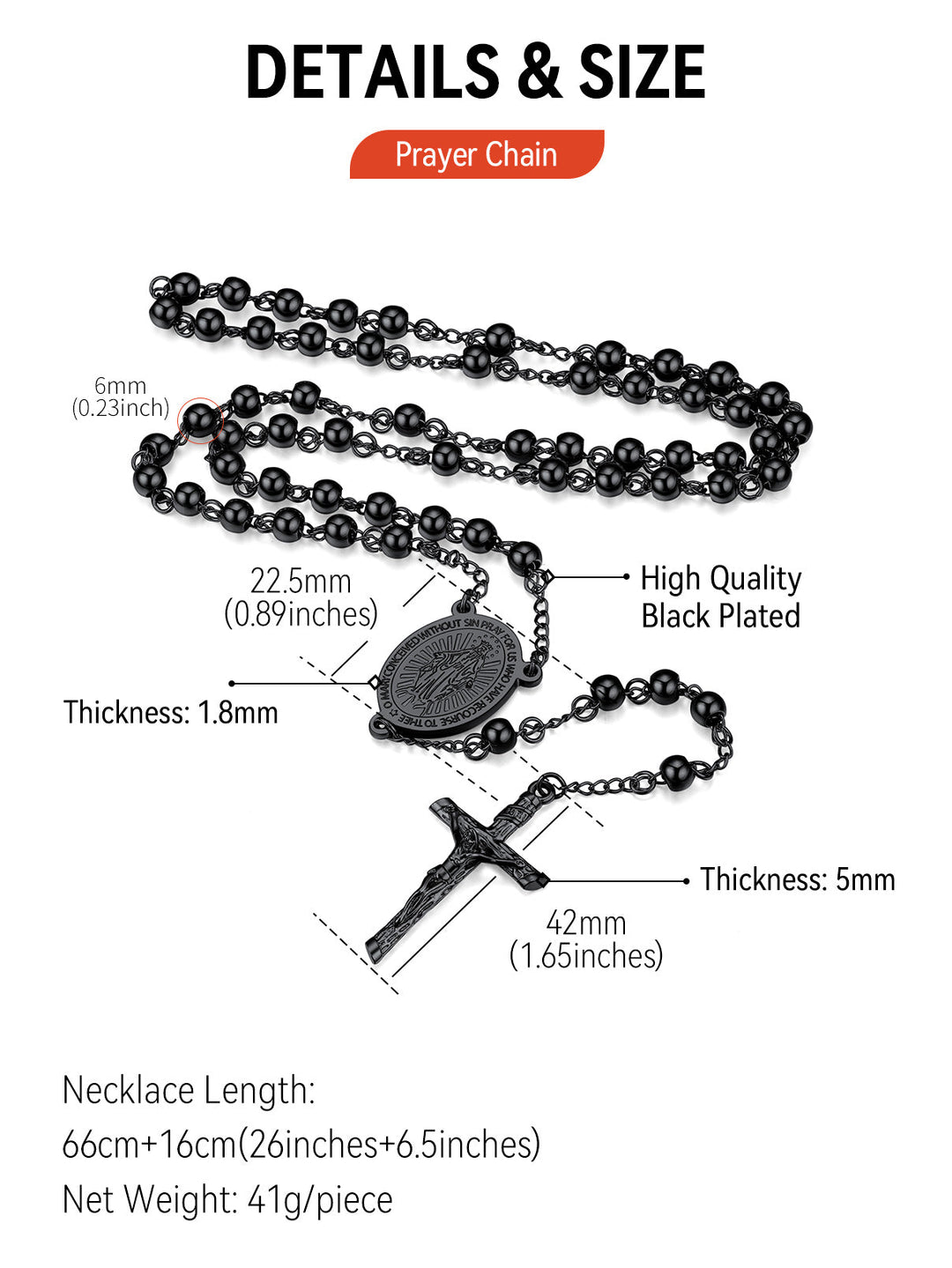 Catholic Virgin Mary Rosary Beads Cross Necklace Chain for Men Women