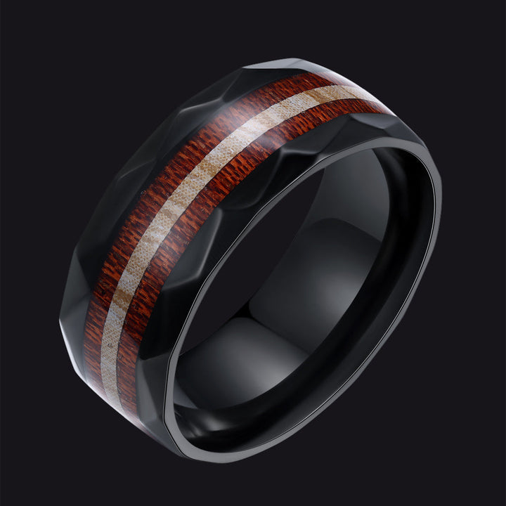8mm Black Wooden Grain Inlay Wedding Band Ring for Men
