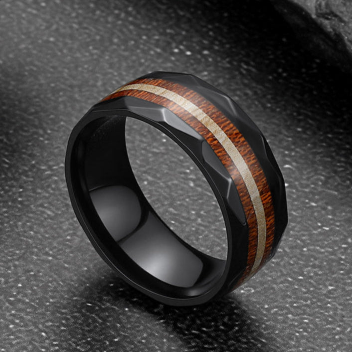 8mm Black Wooden Grain Inlay Wedding Band Ring for Men