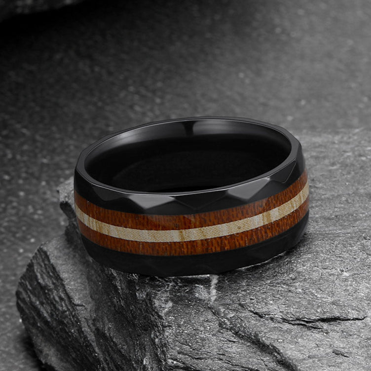 8mm Black Wooden Grain Inlay Wedding Band Ring for Men