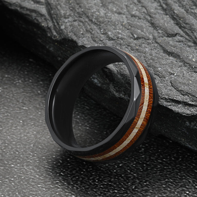 8mm Black Wooden Grain Inlay Wedding Band Ring for Men