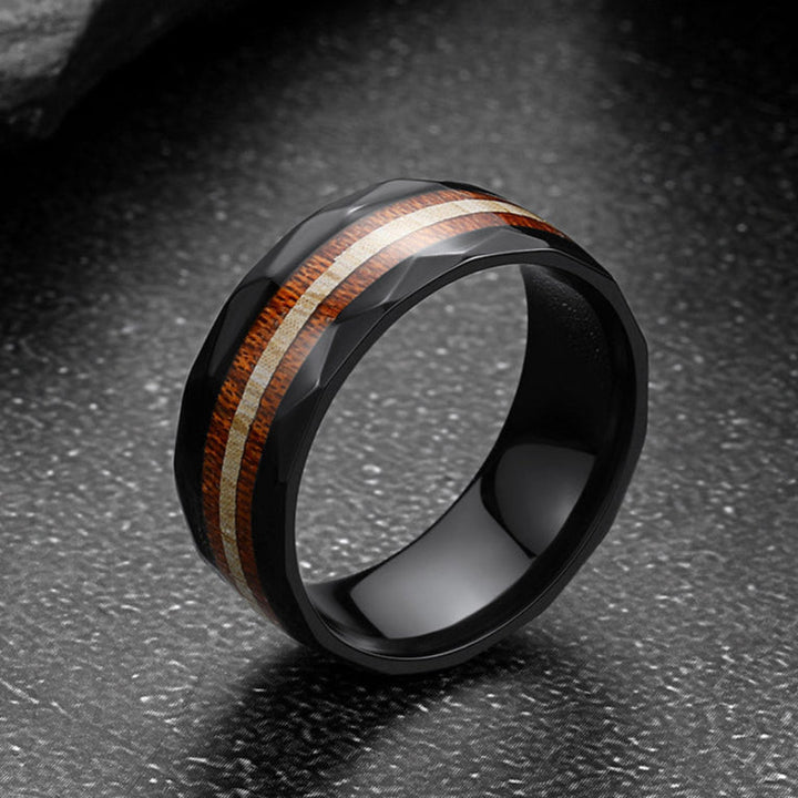 8mm Black Wooden Grain Inlay Wedding Band Ring for Men