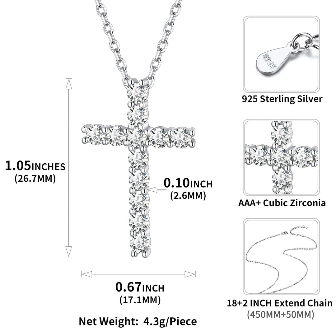 Sterling Silver Diamond Cross Necklace Crucifix Pendant Necklace for Women