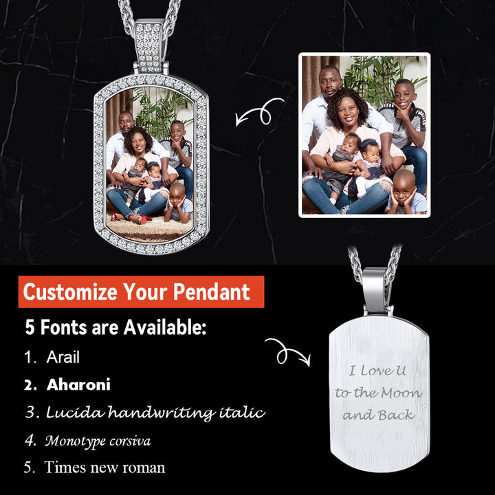 Customized Zirconia Picture Dog Tag Necklace Memorial Gift for Men Women