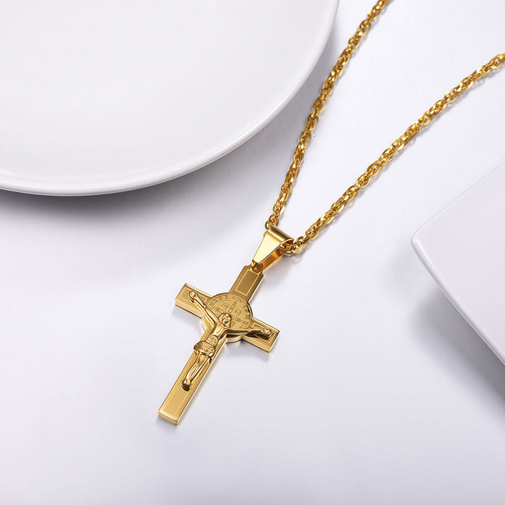 Catholic Saint Benedict Crucifix Cross Necklace For Men