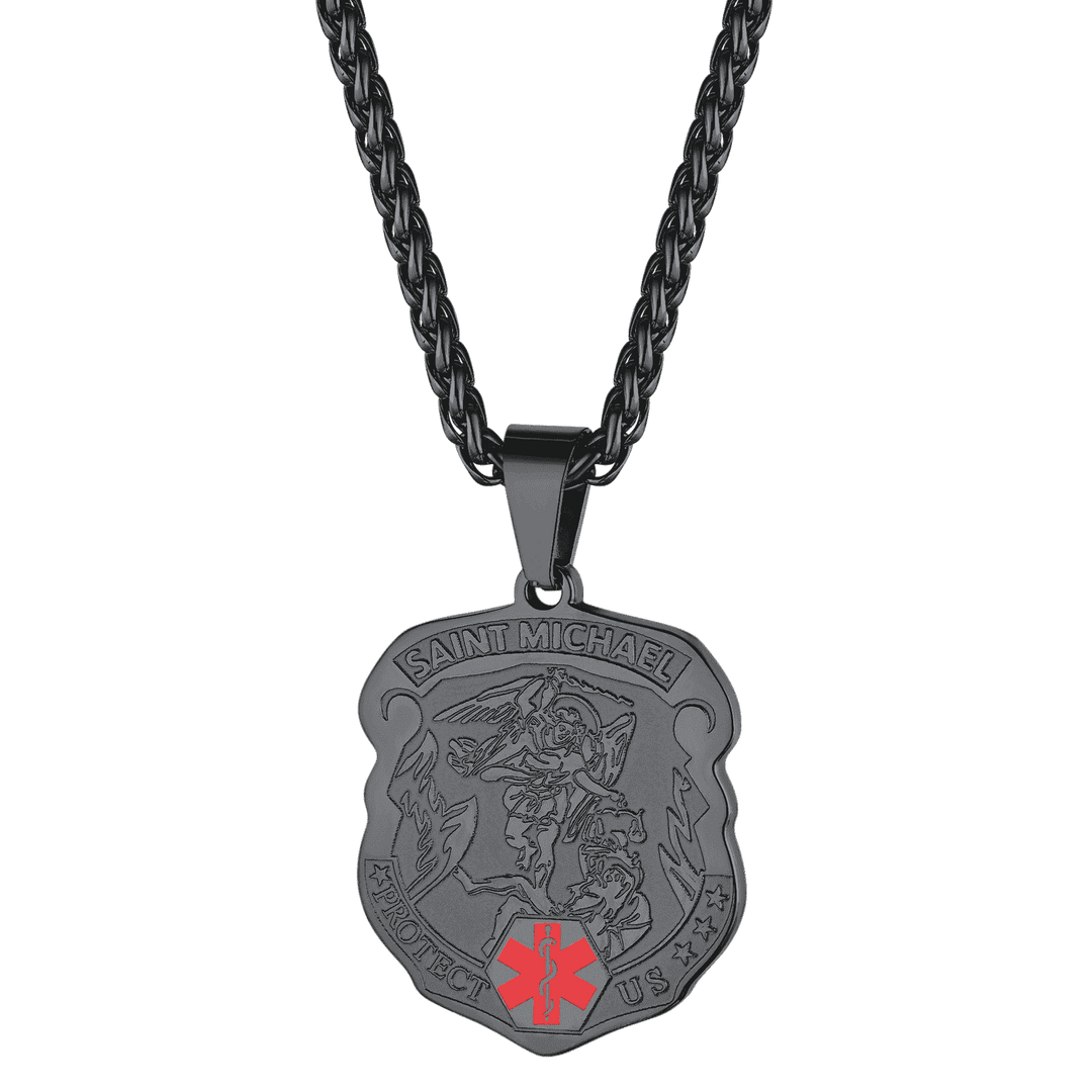 Engraved St. Michael Medical Alert ID Necklace for Men