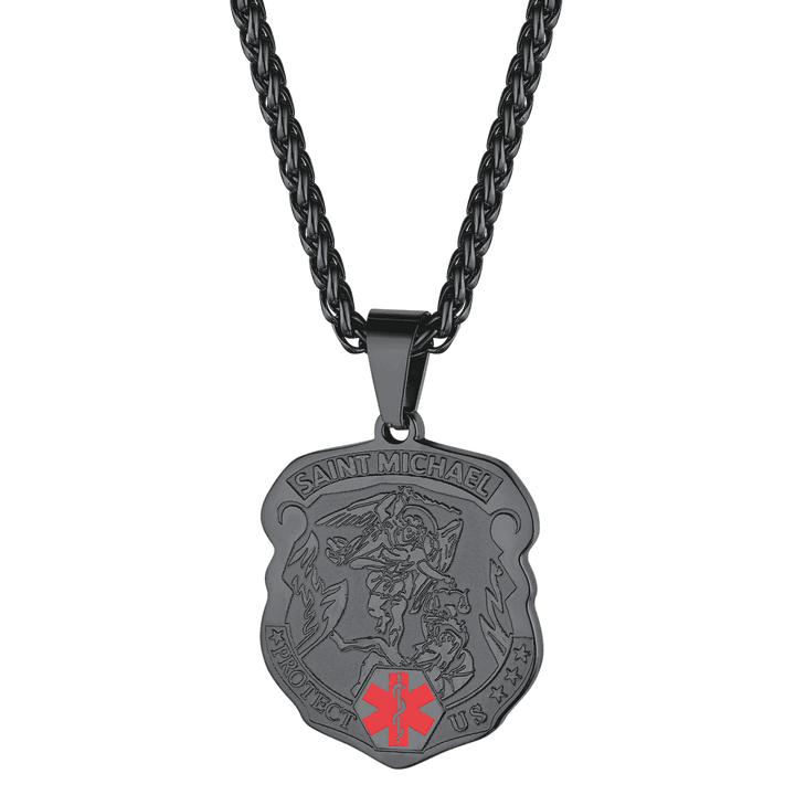 Engraved St. Michael Medical Alert ID Necklace for Men