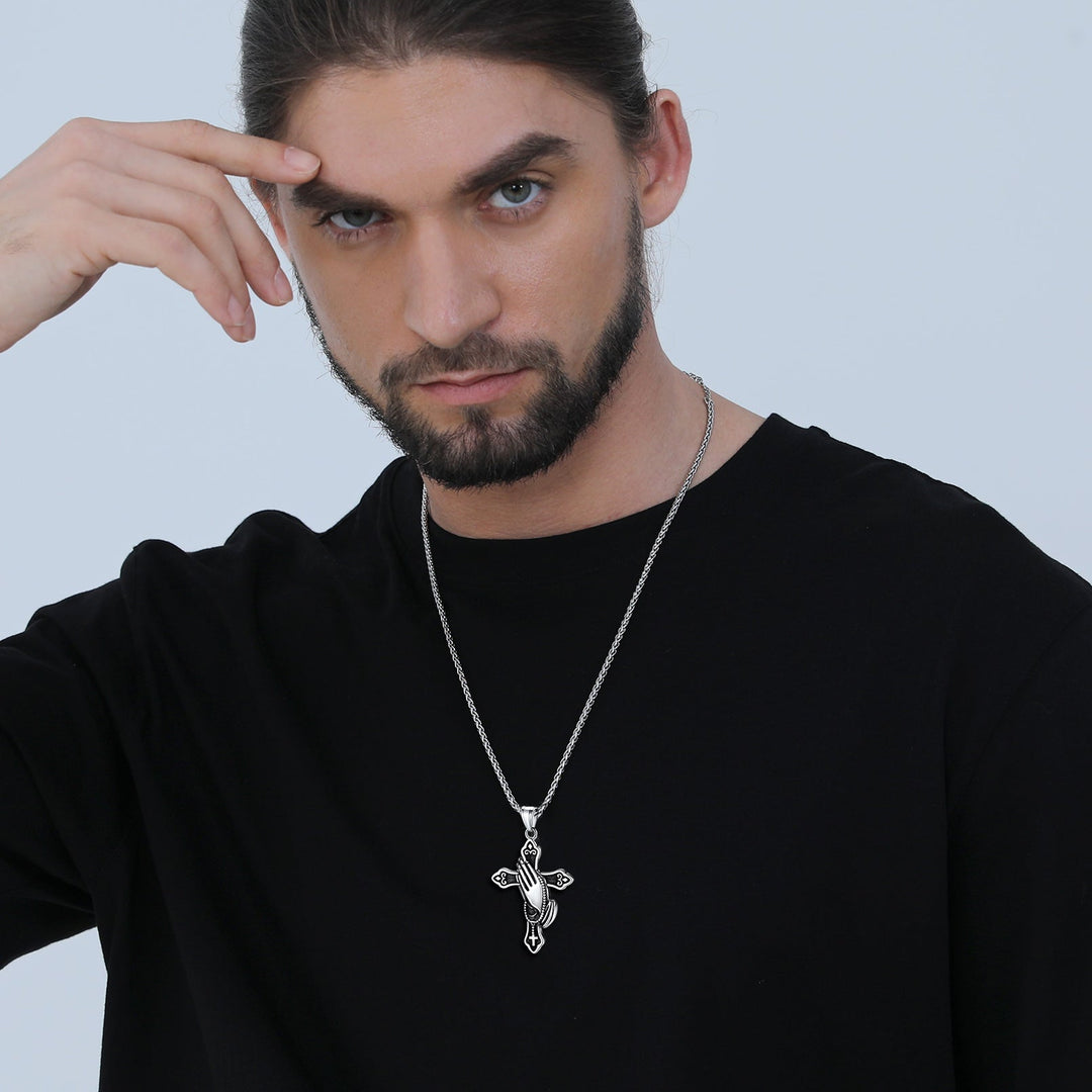 Flash Sale Christian Praying Hands Cross Necklace For Men