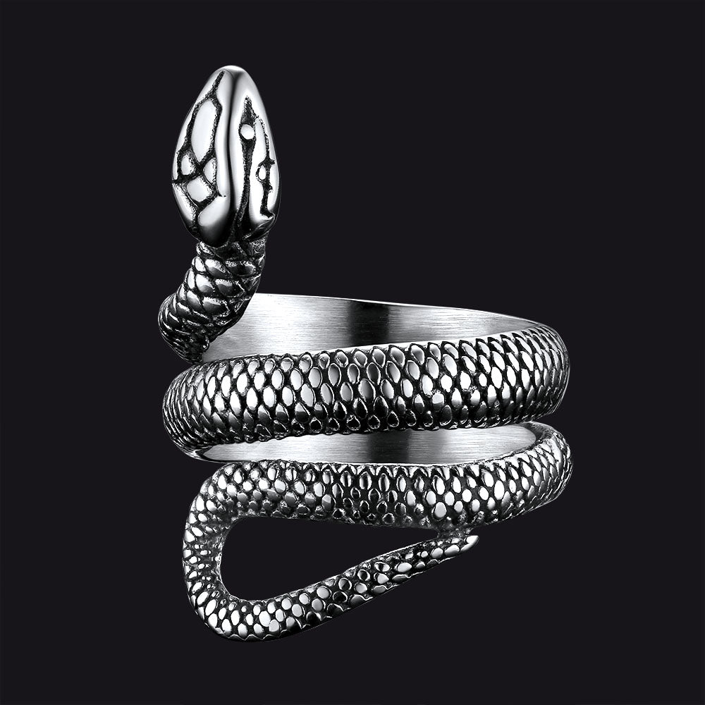 Punk Coiled Snake Stainless Steel Ring for Men and Women