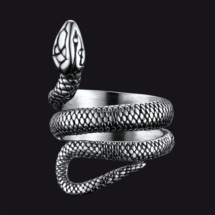 Punk Coiled Snake Stainless Steel Ring for Men and Women