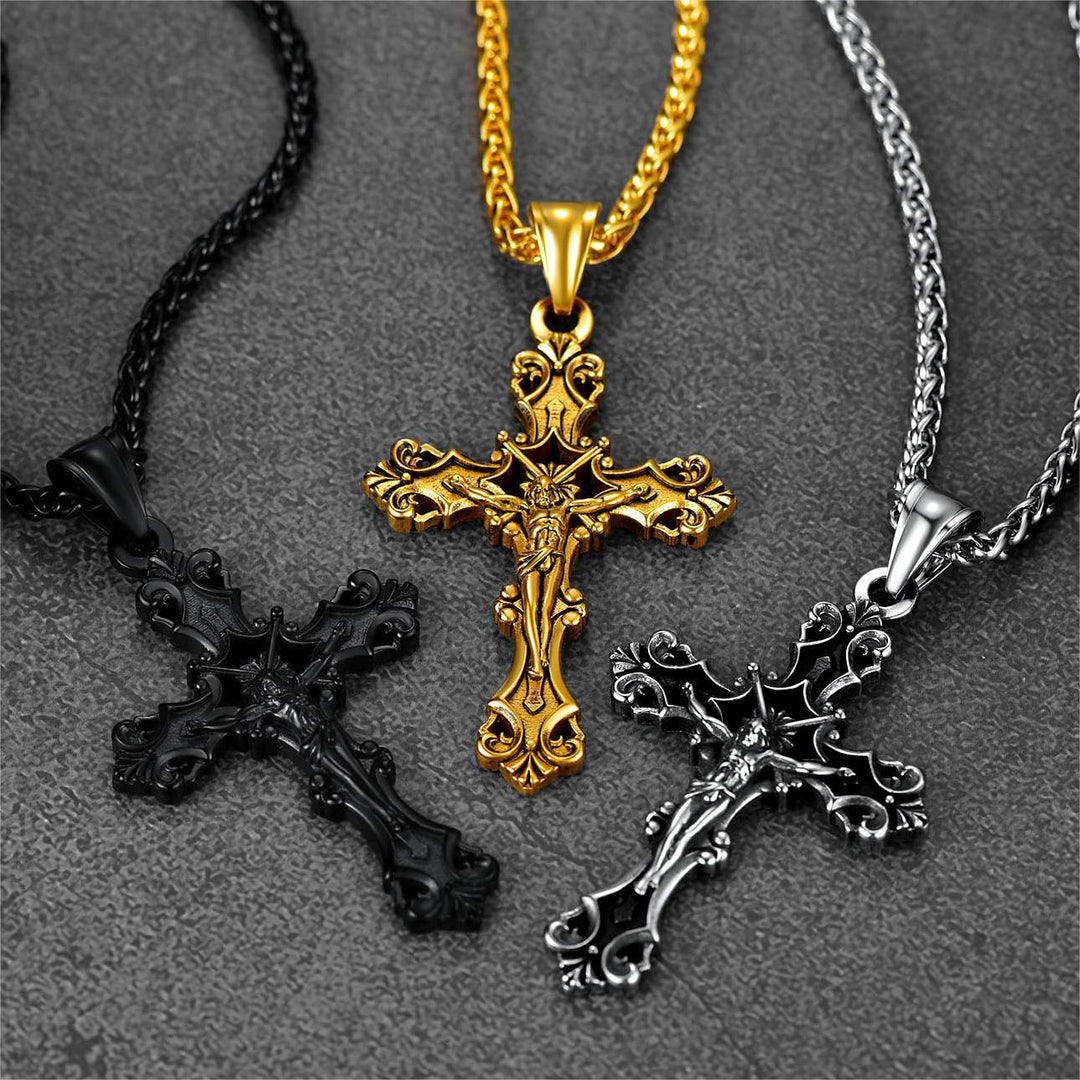Vintage Crucifix Cross Necklace Jesus Pendant For Men