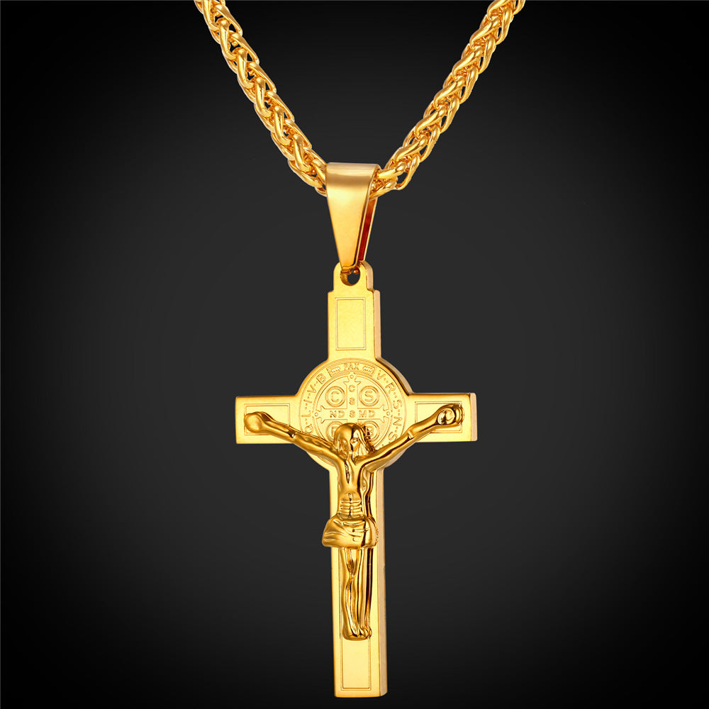 Catholic Saint Benedict Crucifix Cross Necklace For Men
