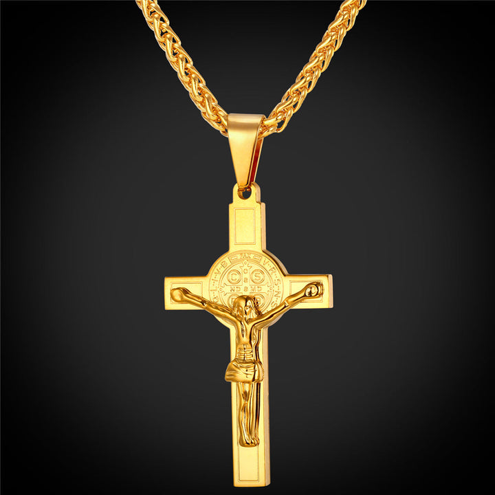 Catholic Saint Benedict Crucifix Cross Necklace For Men