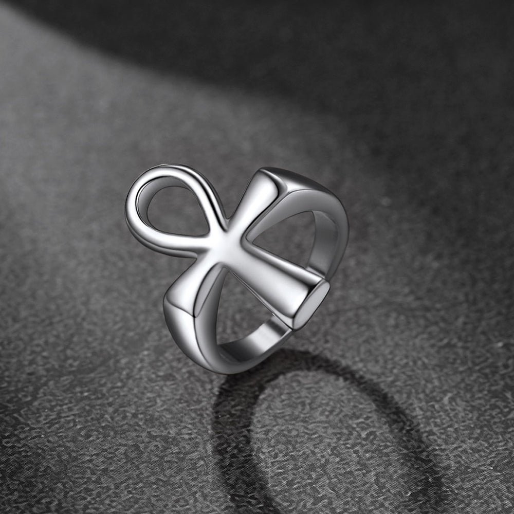 Egyptian Coptic Ankh Cross Stainless Steel Ring for Men Women