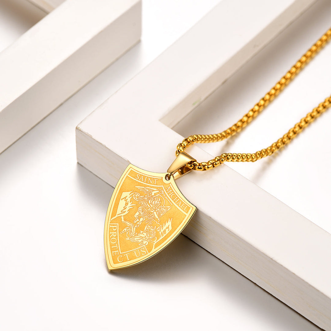Saint Michael Necklace Shield Archangel Protection Pendant For Men