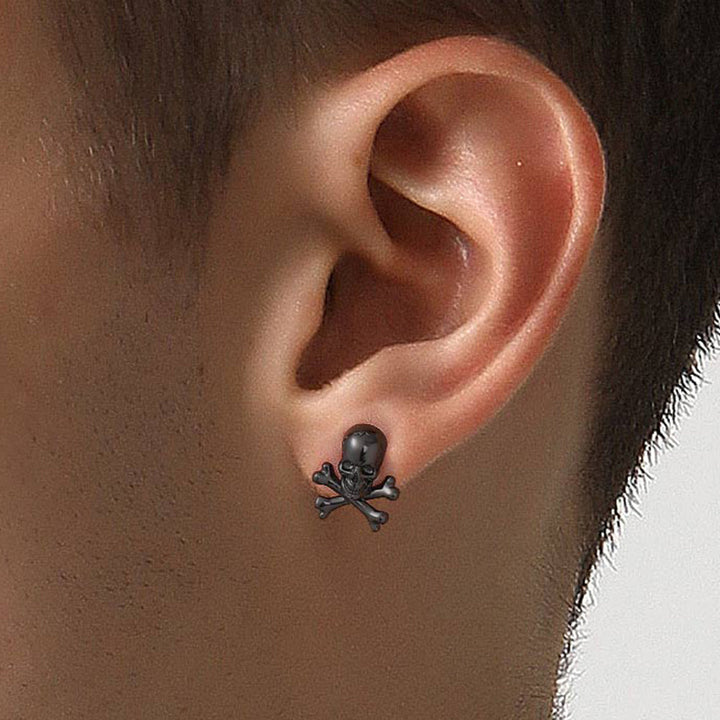 Punk Skull Crossbones Stud Earrings For Men