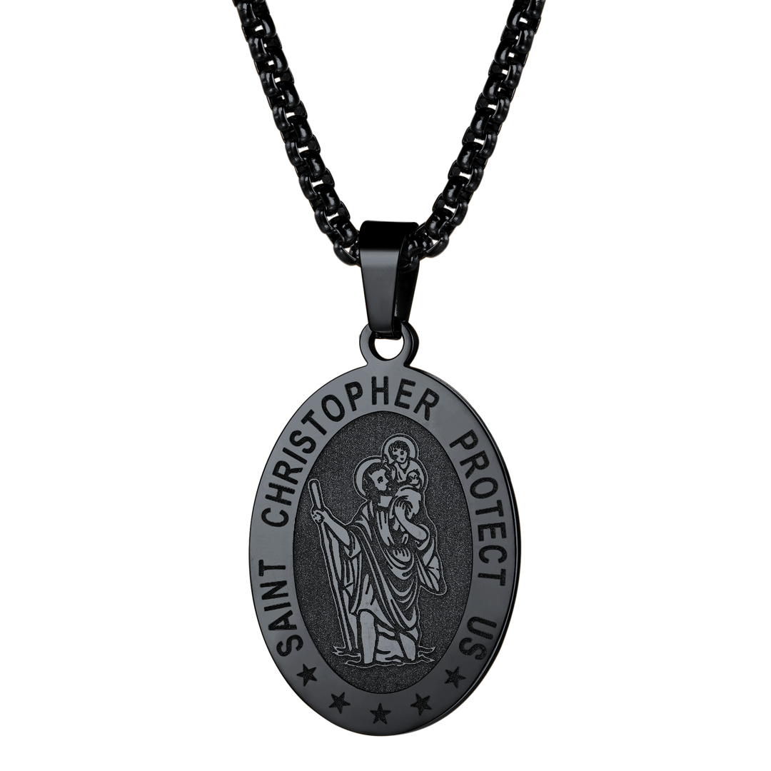 Oval Christian Saint Christopher Protection Medal Necklace For Men