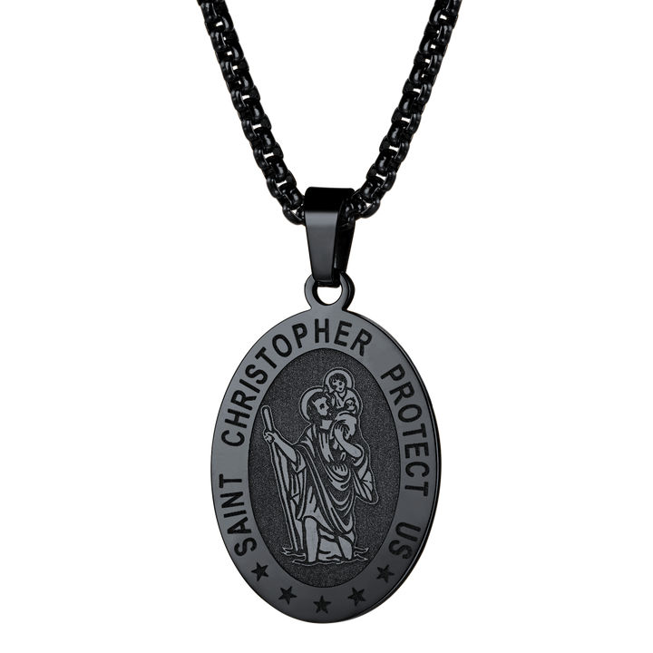 Oval Christian Saint Christopher Protection Medal Necklace For Men