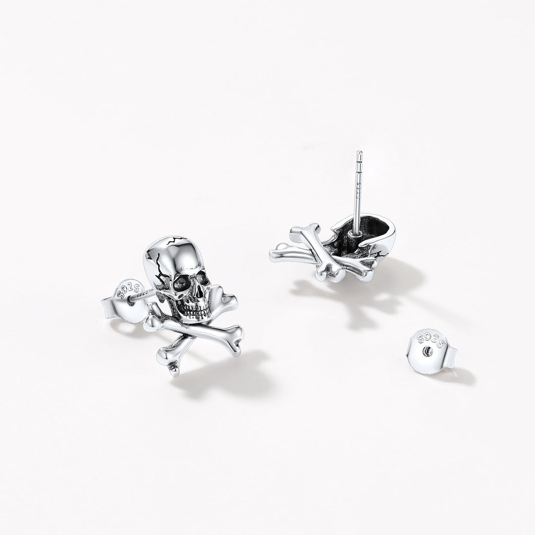 Punk Skull Crossbones Stud Earrings For Men