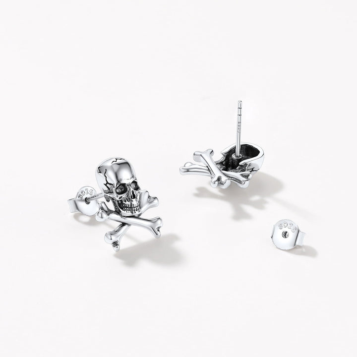 Punk Skull Crossbones Stud Earrings For Men
