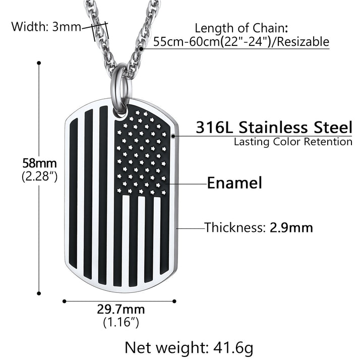 Engraved Patriotic American Flag Dog Tag Necklace For Men