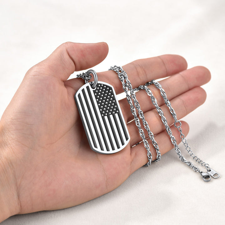 Engraved Patriotic American Flag Dog Tag Necklace For Men