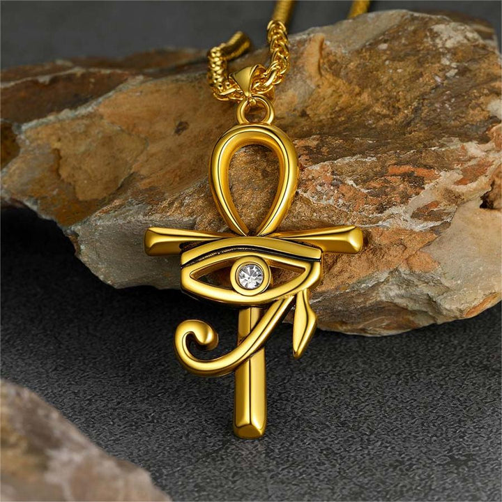 Egyptian Ankh Cross Necklace Pendant with Eye of Horus