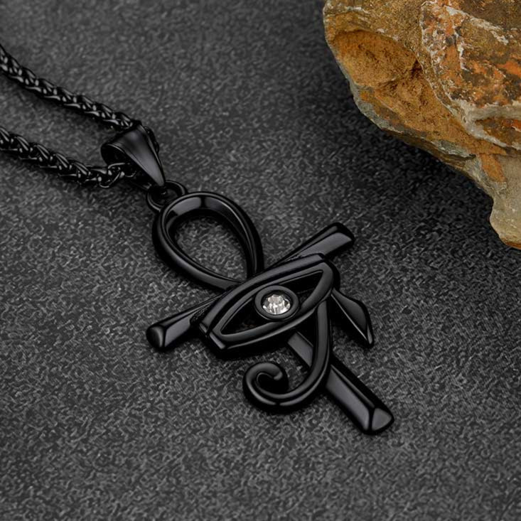 Egyptian Ankh Cross Necklace Pendant with Eye of Horus