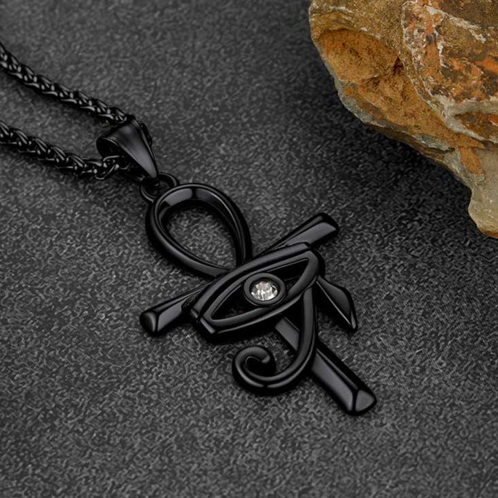 Flat Box Chain & Ankh Cross Layered Necklaces Set for Men