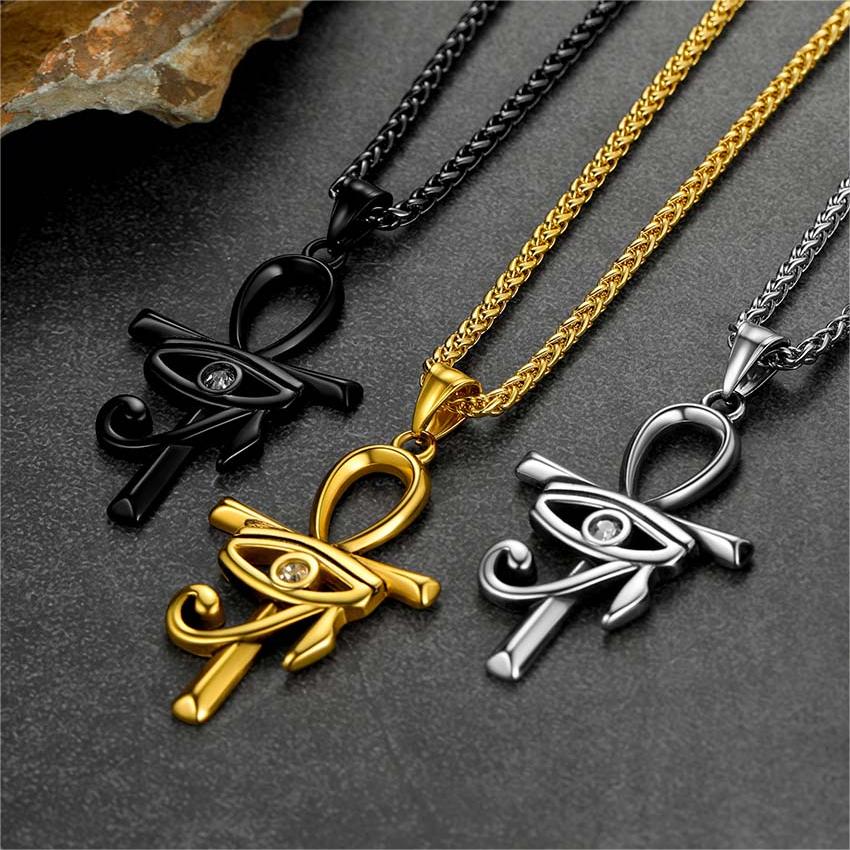Egyptian Ankh Cross Necklace Pendant with Eye of Horus
