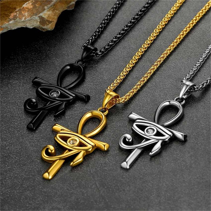 Egyptian Ankh Cross Necklace Pendant with Eye of Horus