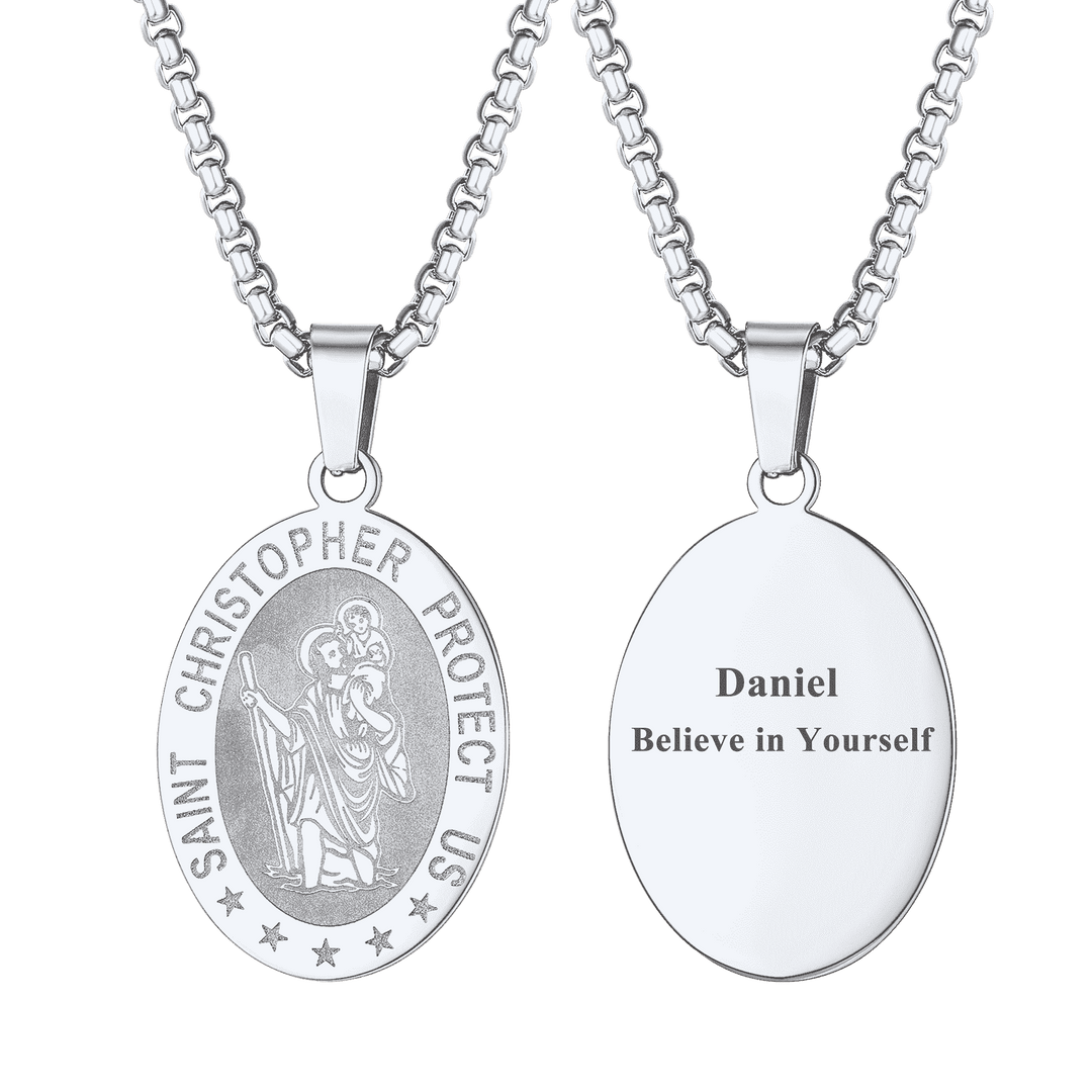 Oval Christian Saint Christopher Protection Medal Necklace For Men